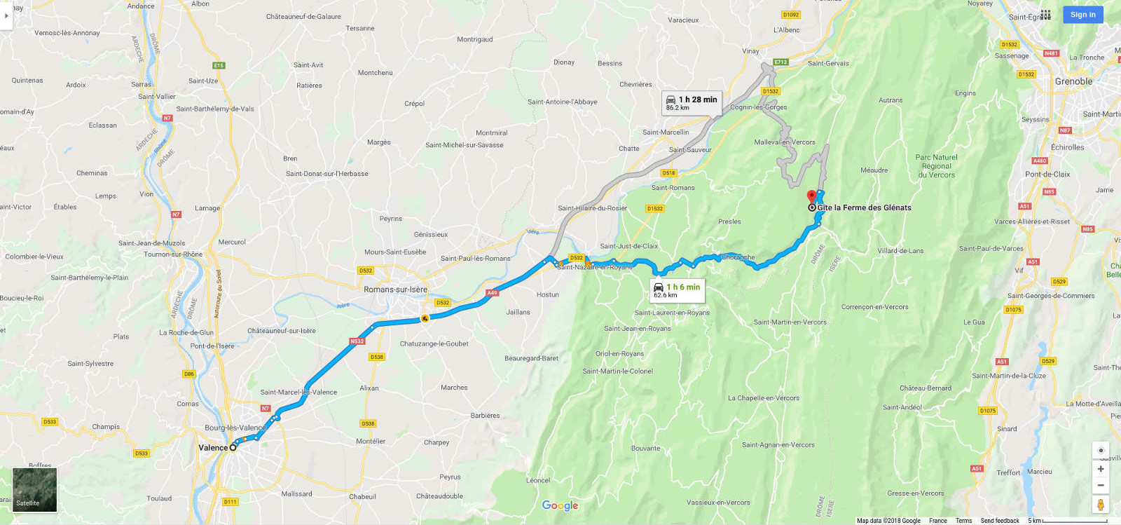 Carte d'accès au gîte depuis Valence